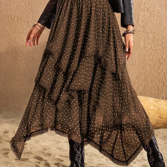 Brown Casual Women's Polka-Dot Asymmetric Skirt - Picture 8 of 8